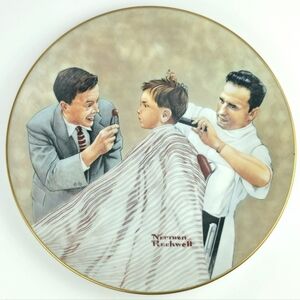 Norman Rockwell Barber Scene Plate with Gold Trim